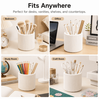 Fluted Desk Cup for Pens and Brushes, White Cylinder Organizer, 3.94 x 3.74 in - Image 3