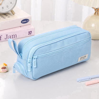 Canvas Pencil Case with Dual Zippers, Multi-Compartment Pen Pouch, 9.84 in - Image 2