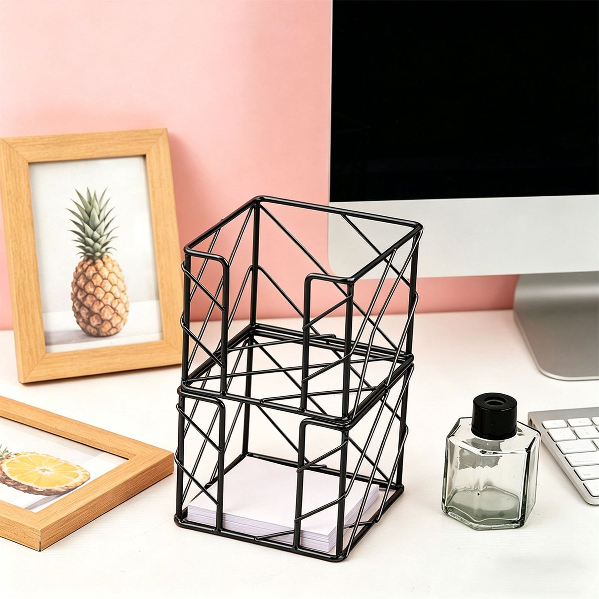 Rose Gold Metal Memo Cube Holder, Bottom-Dispensing Sticky Note Box - Image 4