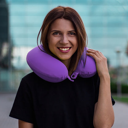 Memory Foam Travel Neck Pillow with Washable Cover, Gray, 10.63 in Wide - Image 3