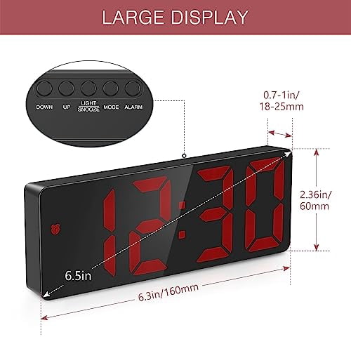 Digital Alarm Clock with 6.5 in Red Display, USB or Battery Desk Clock - Image 3