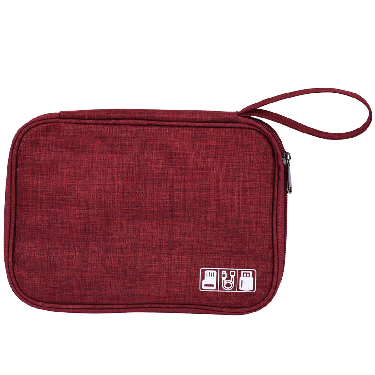 Electronics Cable Organizer Pouch, Water-Resistant Nylon Tech Case, Red