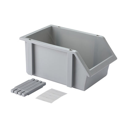 Open-Front Stackable Storage Bin, Thick Gray Plastic Tote with Legs, 9.5 in