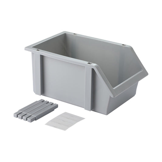 Open-Front Stackable Storage Bin, Thick Gray Plastic Tote with Legs, 9.5 in