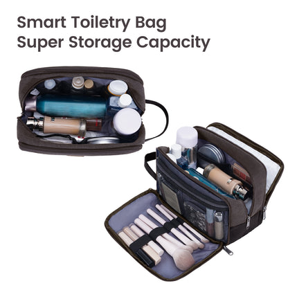 Hanging Toiletry Bag in Water-Resistant Canvas, Wet Pocket, Dark Gray - Image 2