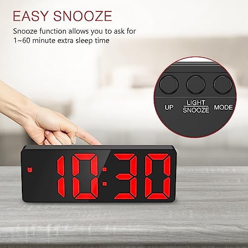 Digital Alarm Clock with 6.5 in Red Display, USB or Battery Desk Clock - Image 4