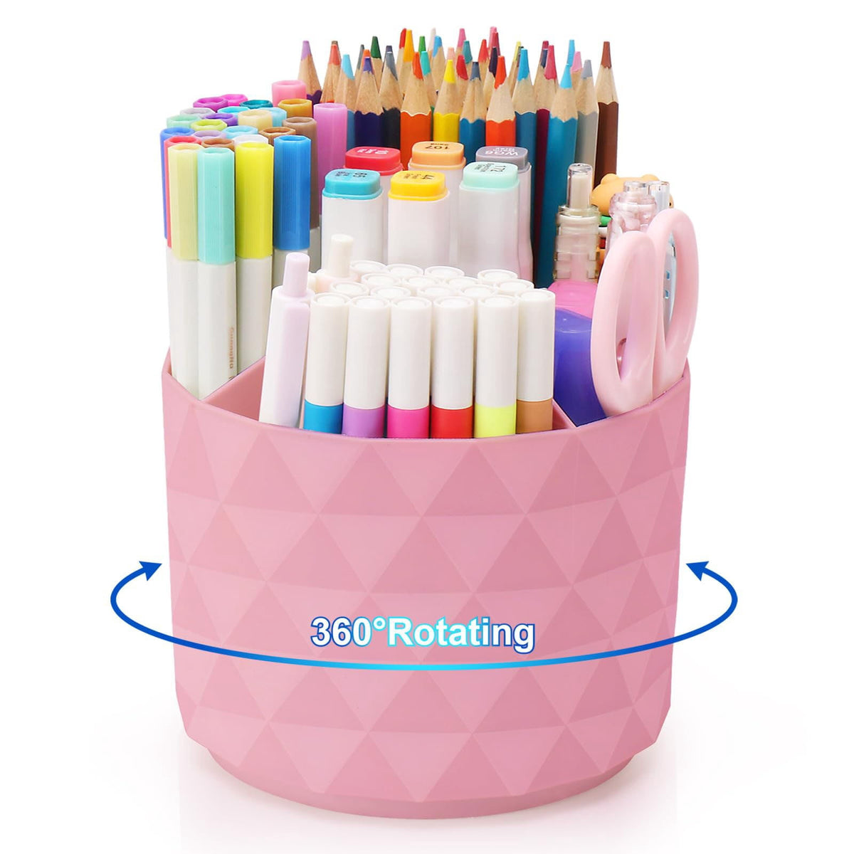 Rotating Pen Cup with 5 Compartments, White Desk Caddy, 4.72 x 5.51 in - Image 6
