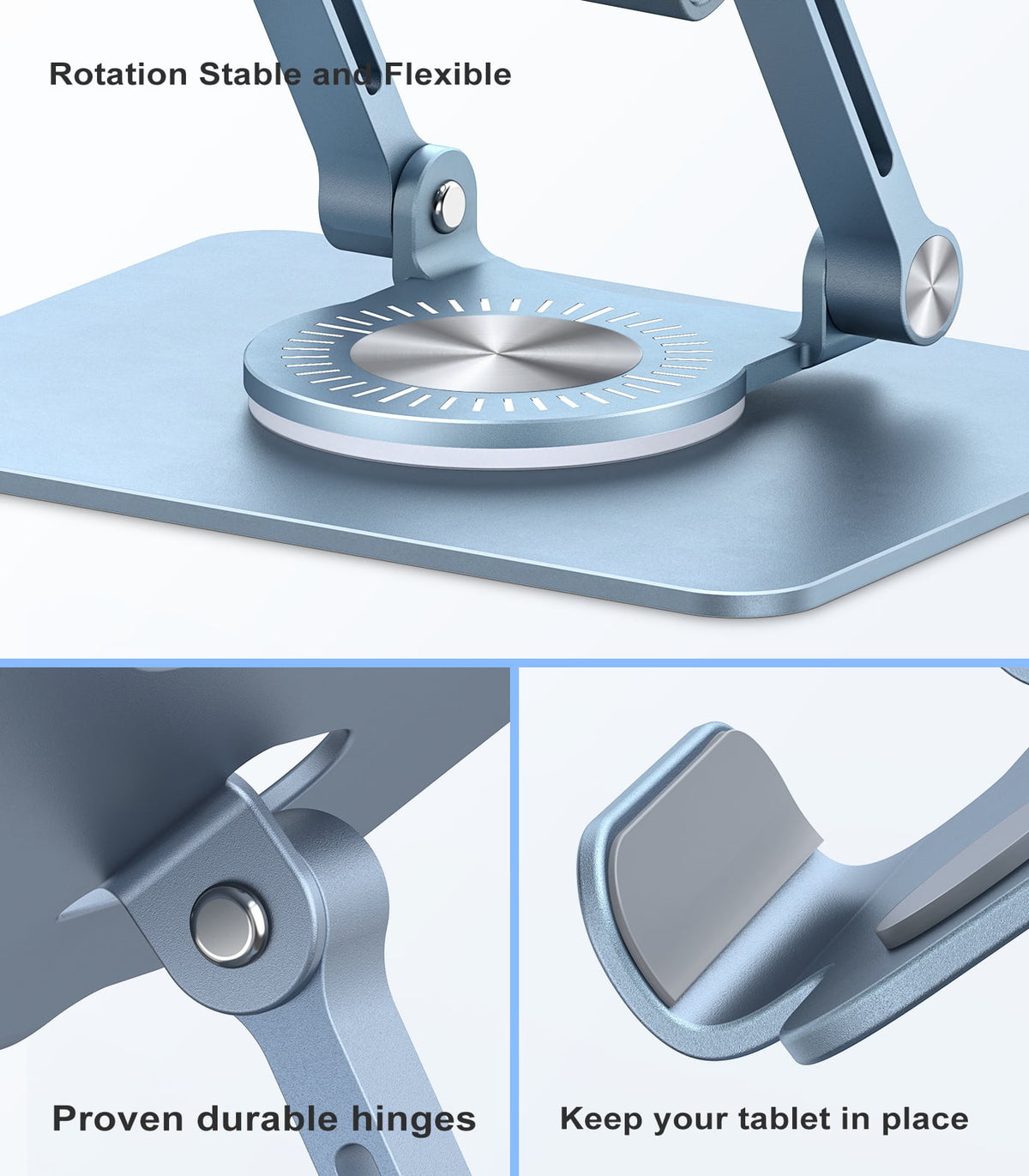 Aluminium Tablet Stand with Swivel Base, Blue Adjustable Desk Holder - Image 4