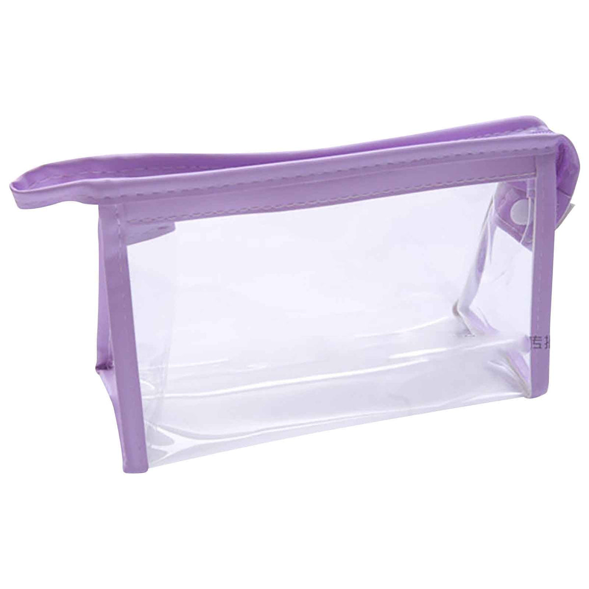 Clear Zip Pouch with Carry Handle, Purple Trim Stationery Case, 22 x 12 cm