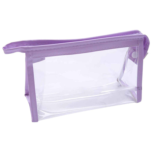 Clear Zip Pouch with Carry Handle, Purple Trim Stationery Case, 22 x 12 cm