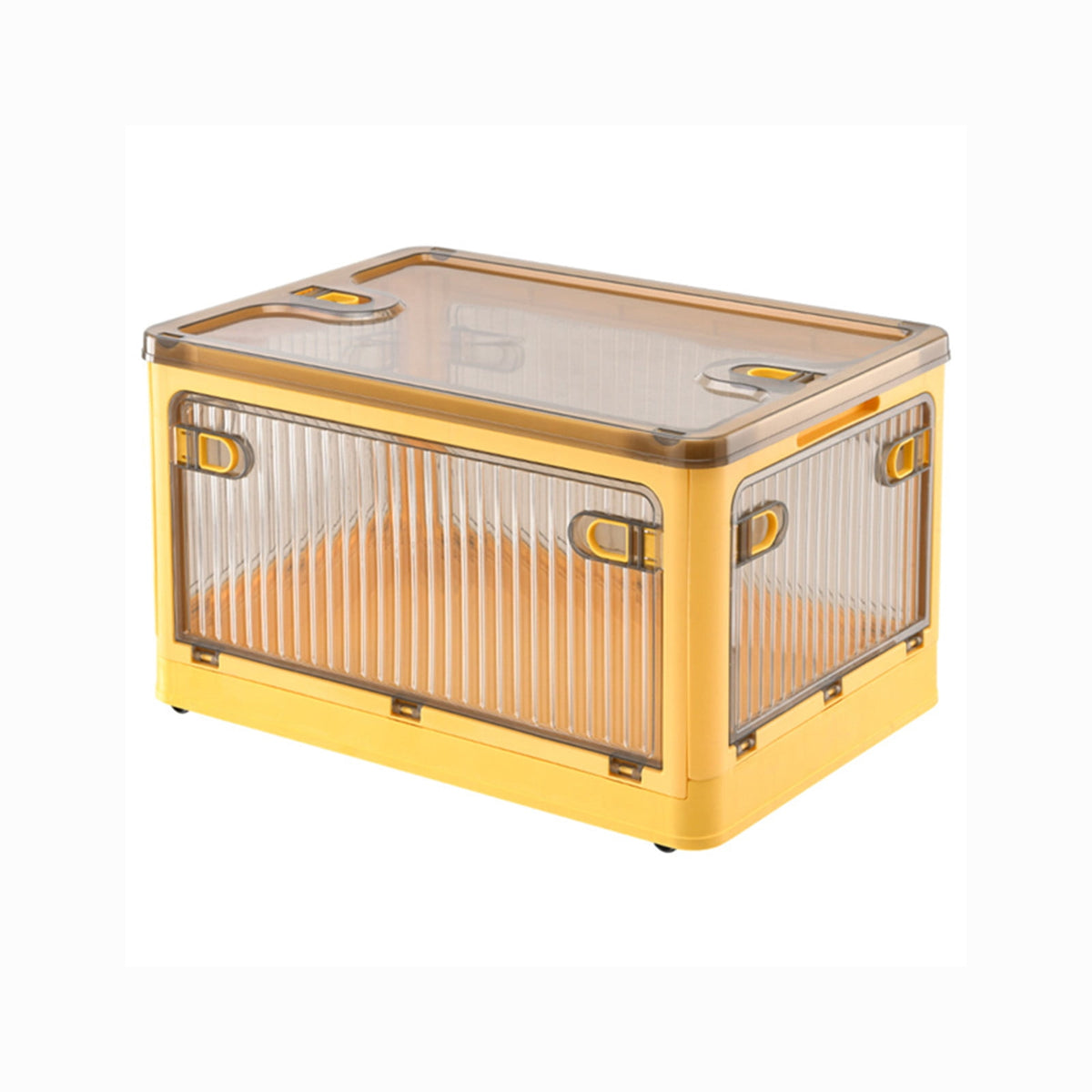 Folding Storage Box with Lid, 28 L Stackable Bin with Front Door, Yellow