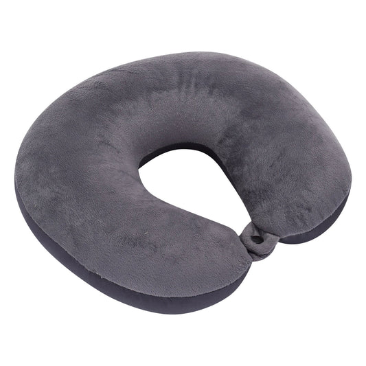 Memory Foam Travel Neck Pillow with Washable Cover, Gray, 10.63 in Wide
